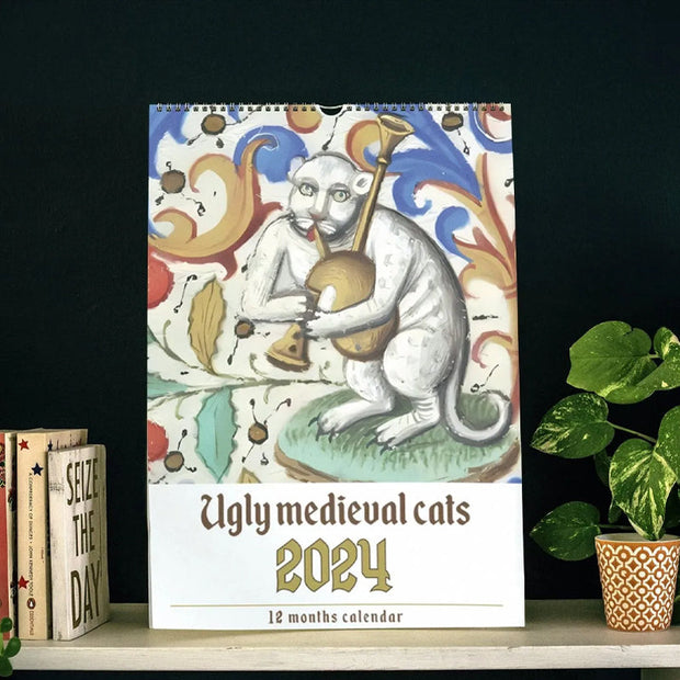 FelineChronik | Kunstvolle Katzenkalender für 2024 mit Historischen Akzenten - Brezella