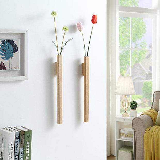 RustikGlanz | Nachhaltige Holz-Wandvase für Blumen und Zweige - Brezella