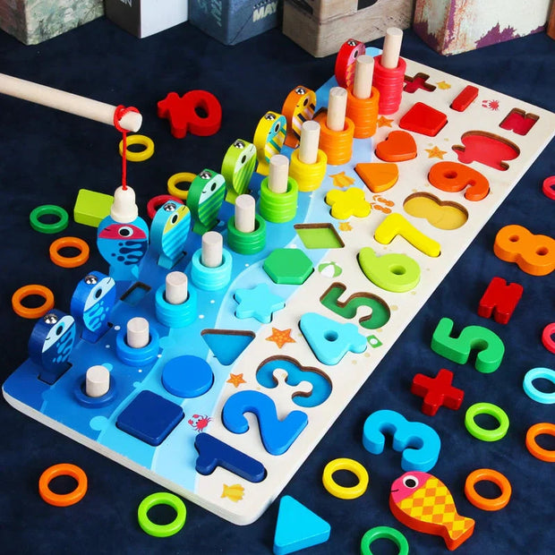 LernFisch | Montessori Holzspiel zum Angeln & Formenlernen - Brezella