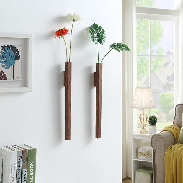 RustikGlanz | Nachhaltige Holz-Wandvase für Blumen und Zweige - Brezella