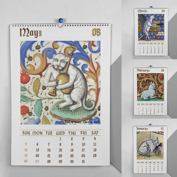 FelineChronik | Kunstvolle Katzenkalender für 2024 mit Historischen Akzenten - Brezella