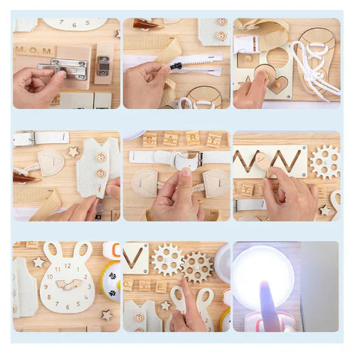 SpielLernMeister | Montessori-Aktivitätsboard aus Holz - Brezella
