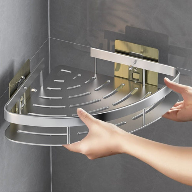 HydroHold | Stilvolles Aluminium-Eckregal für Shampoo und Seife - Brezella
