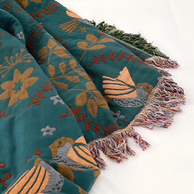 BaumwollZauber | Wendebettdecke mit floralen und Vogel-Motiven - Brezella