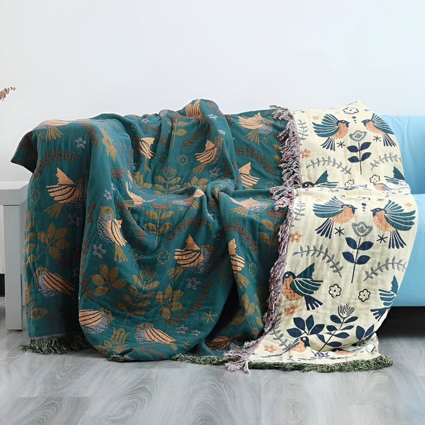 BaumwollZauber | Wendebettdecke mit floralen und Vogel-Motiven - Brezella