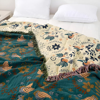 BaumwollZauber | Wendebettdecke mit floralen und Vogel-Motiven - Brezella