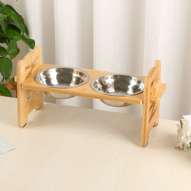 PawLuxe | Edles Futterstation aus Bambus und Edelstahl - Brezella