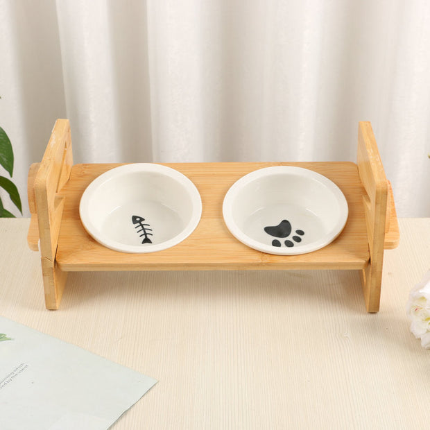 PawLuxe | Edles Futterstation aus Bambus und Edelstahl - Brezella