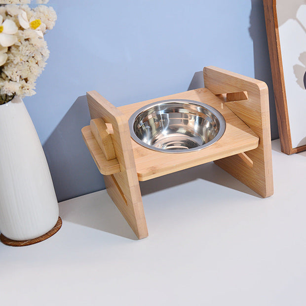 PawLuxe | Edles Futterstation aus Bambus und Edelstahl - Brezella