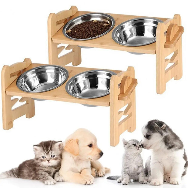 PawLuxe | Edles Futterstation aus Bambus und Edelstahl - Brezella