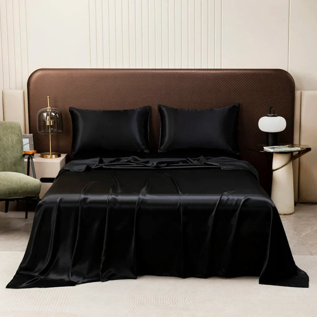 EleganzSchwarz | Satin-Bettwäsche in edlem Schwarz - Brezella