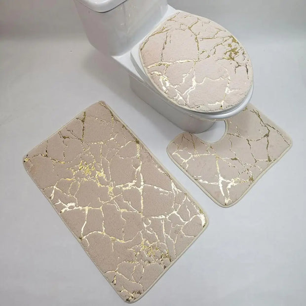 OpulentMarble | Luxus-WC-Matten-Set mit Streifen - Brezella