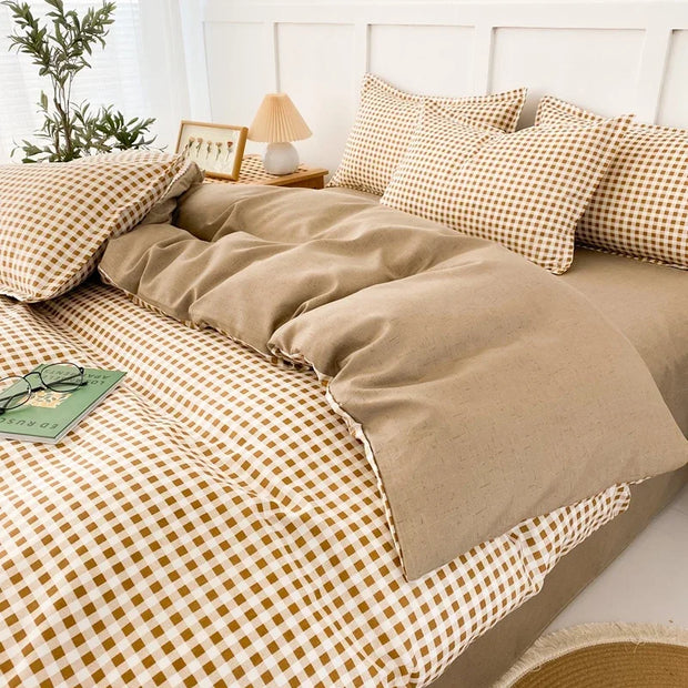 LandhausLinen | Stilvolles Streifen-Karo-Bettwäscheset - Brezella