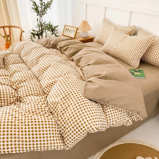 LandhausLinen | Stilvolles Streifen-Karo-Bettwäscheset - Brezella
