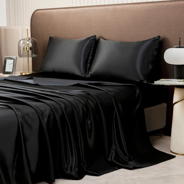 EleganzSchwarz | Satin-Bettwäsche in edlem Schwarz - Brezella