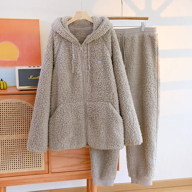 SchlafKuschel | Weiches Fleece-Pyjama-Set in Koral für Damen - Brezella