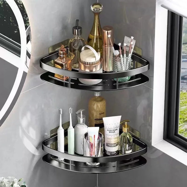 HydroHold | Stilvolles Aluminium-Eckregal für Shampoo und Seife - Brezella