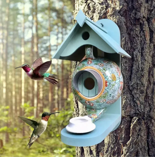BirdNest | Bunte und komfortable Teekannen-Vogelfutterstation - Brezella