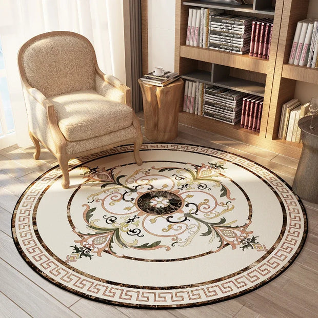 LuxuryVibe | Runder Teppich im amerikanischen Design für das Schlafzimmer - Brezella