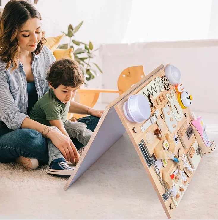 SpielLernMeister | Montessori-Aktivitätsboard aus Holz - Brezella