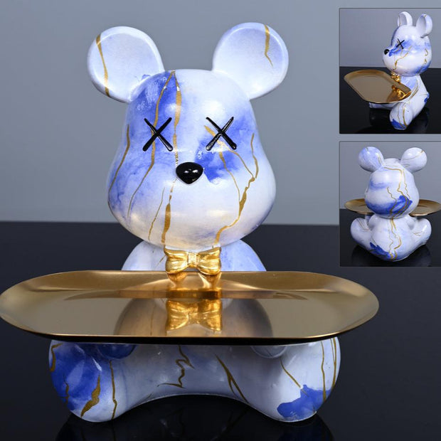 ResinBär | Charmante Bärenfigur mit dekorativem Tablett - Brezella