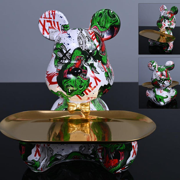 ResinBär | Charmante Bärenfigur mit dekorativem Tablett - Brezella
