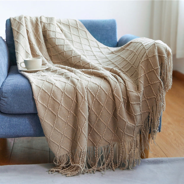 BohoBrise | Stilvolle Strickdecke mit Quasten - Brezella