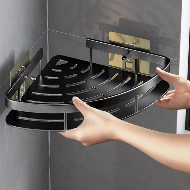HydroHold | Stilvolles Aluminium-Eckregal für Shampoo und Seife - Brezella